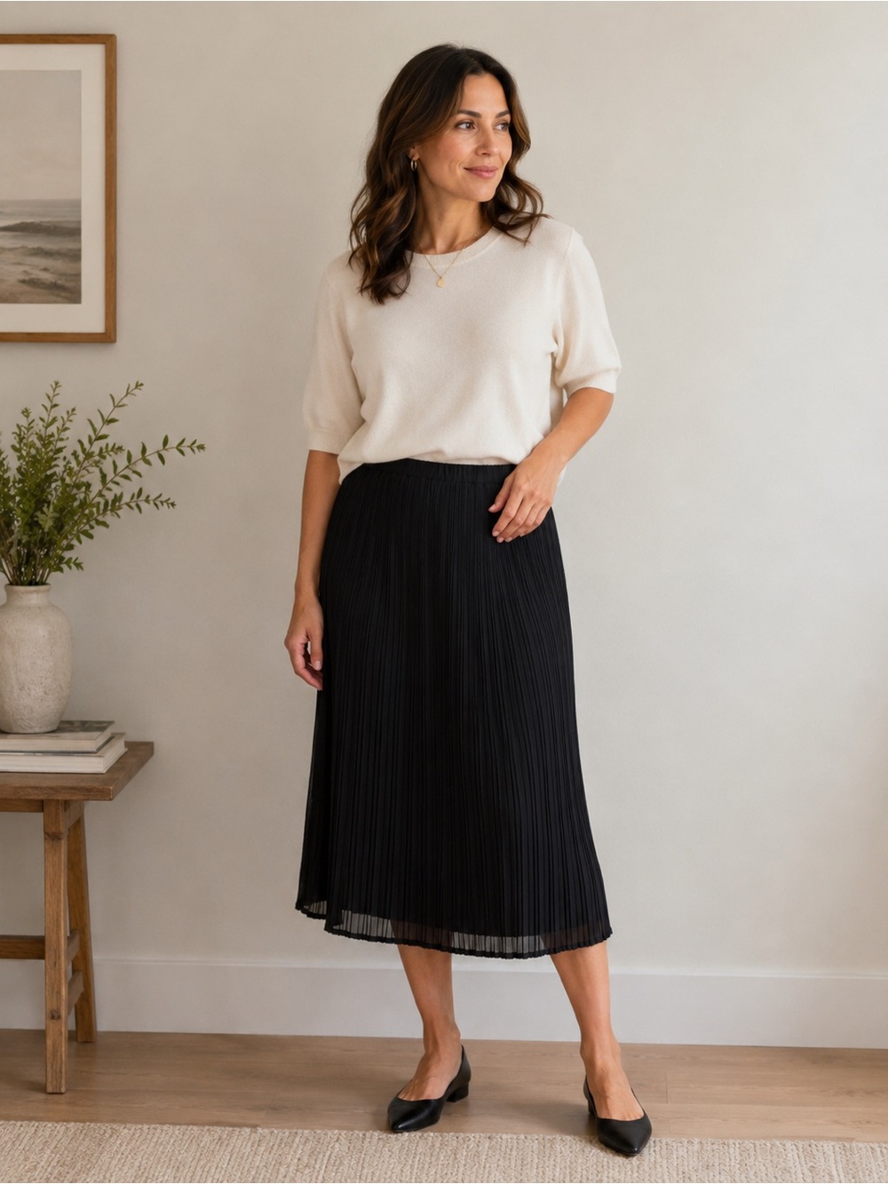 Erfo Black Pleated Midi Skirt - Classic Women's Skirt 14